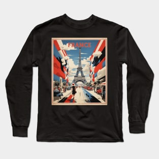 Paris Eiffel Tower France Vintage Poster Tourism Long Sleeve T-Shirt